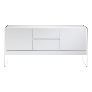 Sideboard in white wood and tempered glass