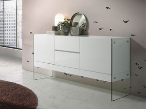Sideboard in white wood and tempered glass
