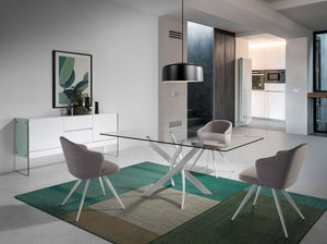 Sideboard in white wood and tempered glass