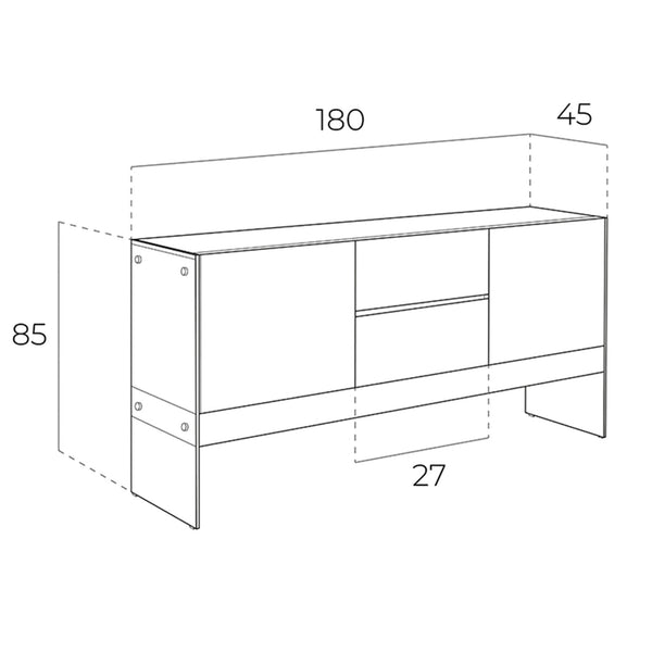 Sideboard in white wood and tempered glass