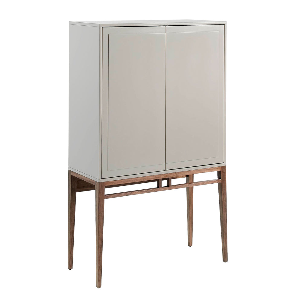 Tall beige and walnut sideboard