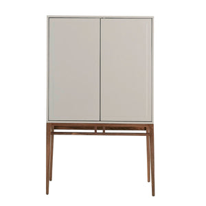 Tall beige and walnut sideboard