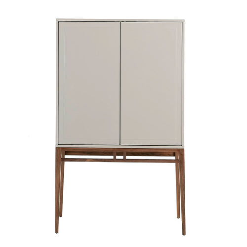 Tall beige and walnut sideboard