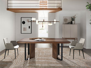 Tall beige and walnut sideboard
