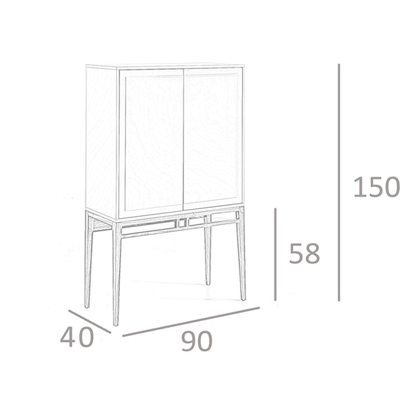 Tall beige and walnut sideboard