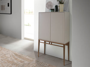 Tall beige and walnut sideboard
