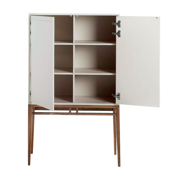 Tall beige and walnut sideboard
