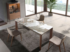 Tall walnut sideboard with imitation marble glass top and interior lighting