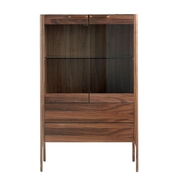 Tall walnut sideboard with imitation marble glass top and interior lighting