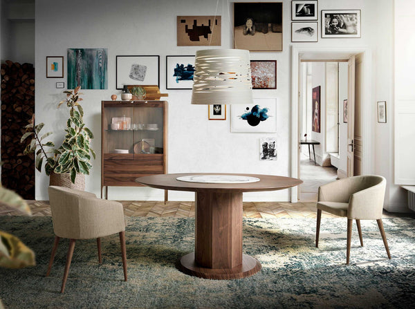Tall walnut sideboard with imitation marble glass top and interior lighting