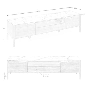 Walnut TV table with glass top imitating marble