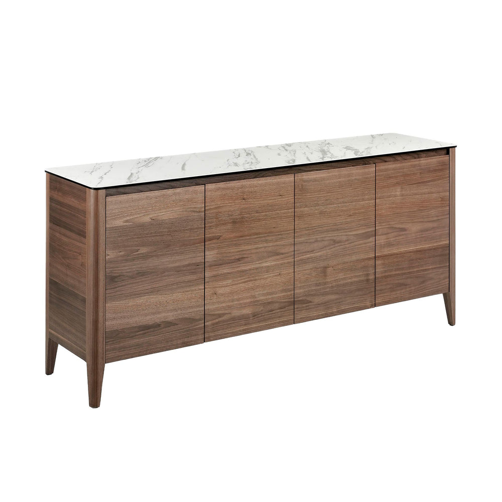Walnut sideboard with glass top imitating marble