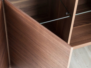 Walnut sideboard with glass top imitating marble