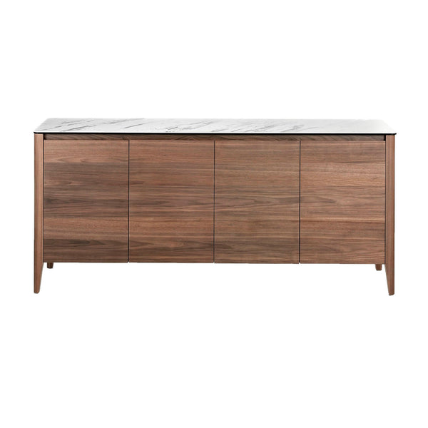 Walnut sideboard with glass top imitating marble