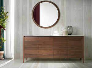 Walnut sideboard with glass top imitating marble