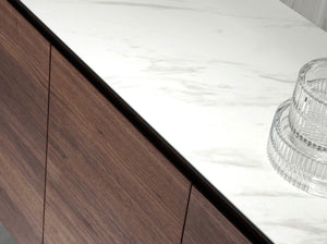 Walnut sideboard with glass top imitating marble