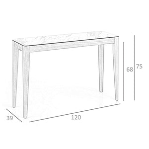 Rectangular console table in porcelain marble and walnut