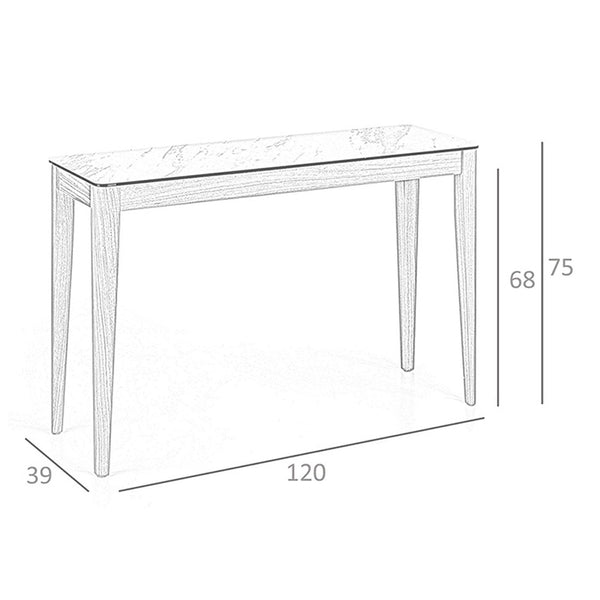 Rectangular console table in porcelain marble and walnut