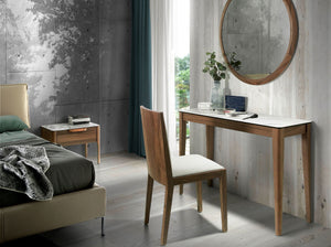 Rectangular console table in porcelain marble and walnut
