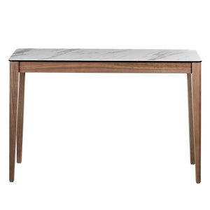 Rectangular console table in porcelain marble and walnut