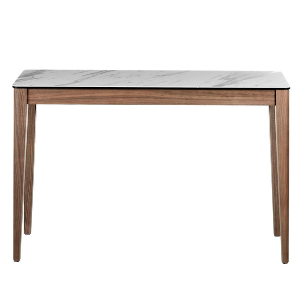 Rectangular console table in porcelain marble and walnut