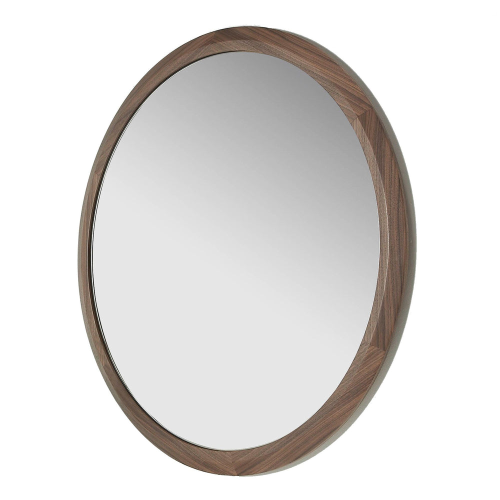 Round walnut wall mirror