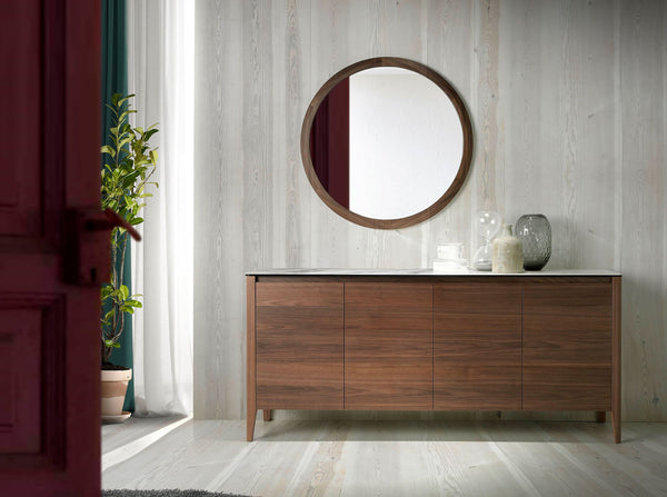 Round walnut wall mirror