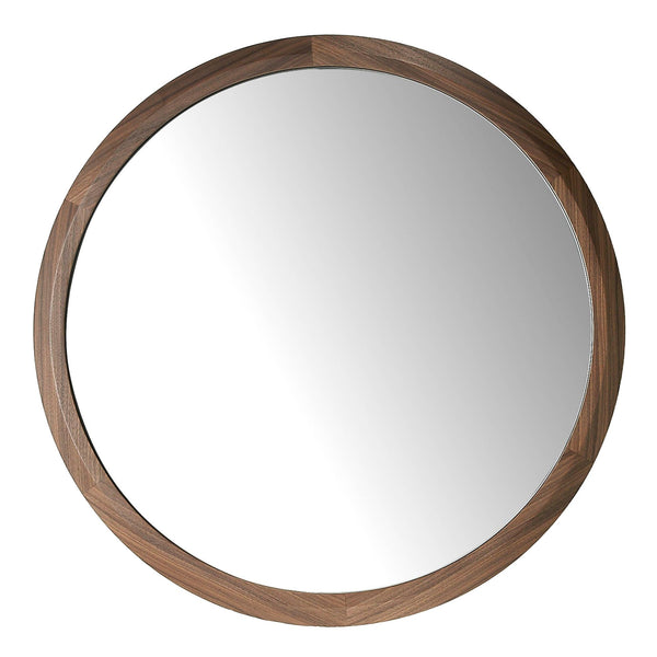 Round walnut wall mirror