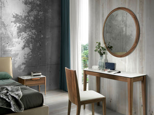 Round walnut wall mirror