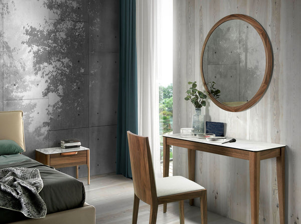 Round walnut wall mirror