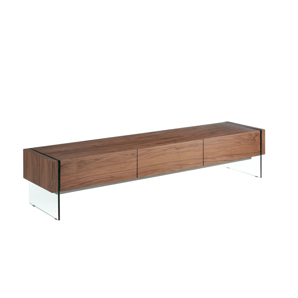Television cabinet in walnut and tempered glass