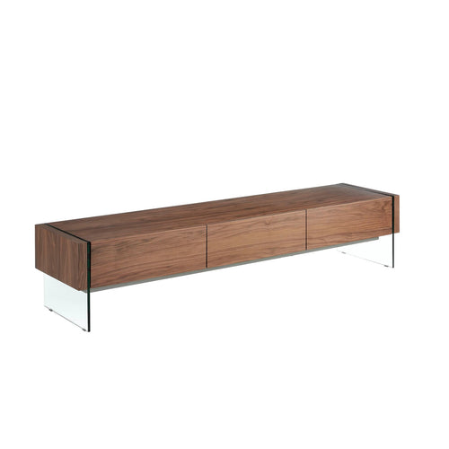 Television cabinet in walnut and tempered glass