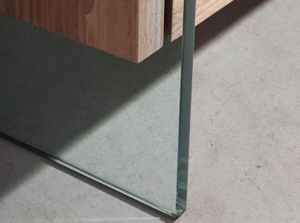 Television cabinet in walnut and tempered glass
