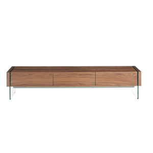 Television cabinet in walnut and tempered glass