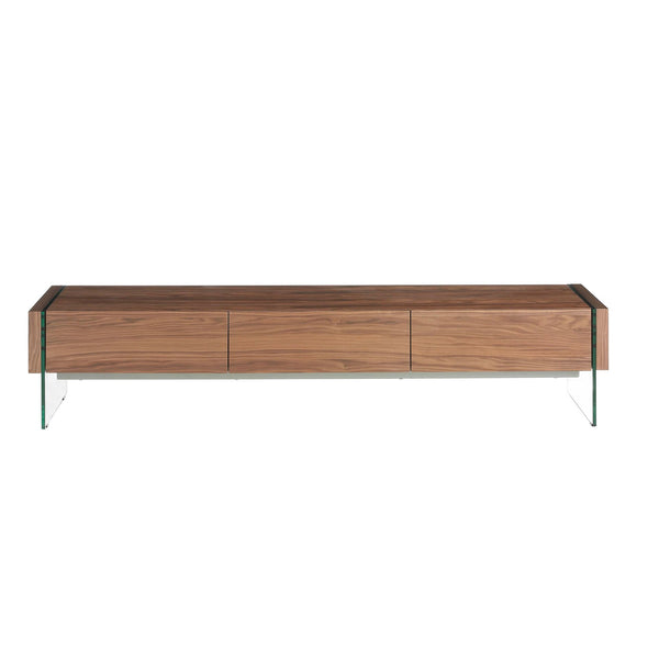 Television cabinet in walnut and tempered glass
