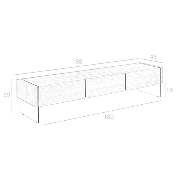 Television cabinet in walnut and tempered glass