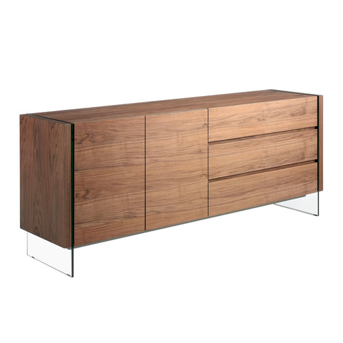 Sideboard in walnut and tempered glass