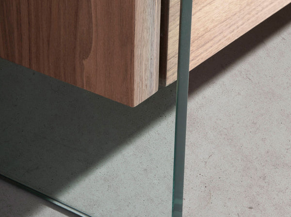 Sideboard in walnut and tempered glass