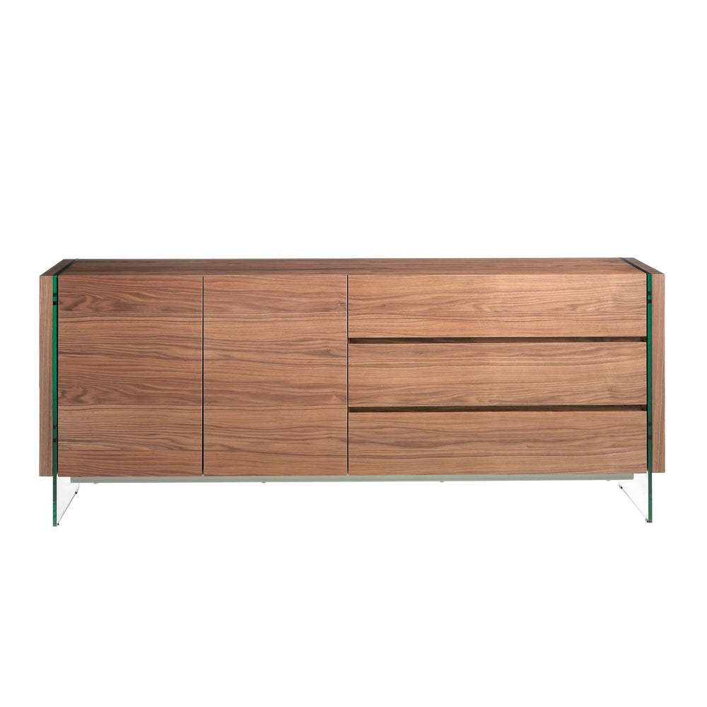 Sideboard in walnut and tempered glass