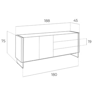 Sideboard in walnut and tempered glass