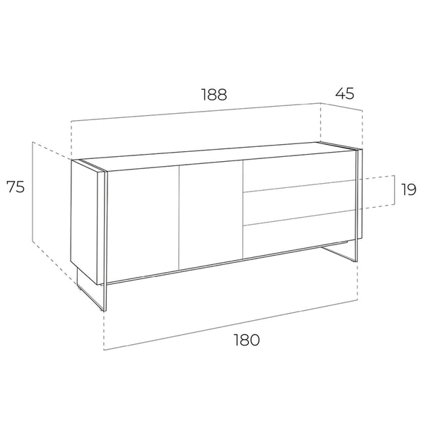 Sideboard in walnut and tempered glass