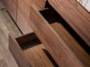 Sideboard in walnut and tempered glass