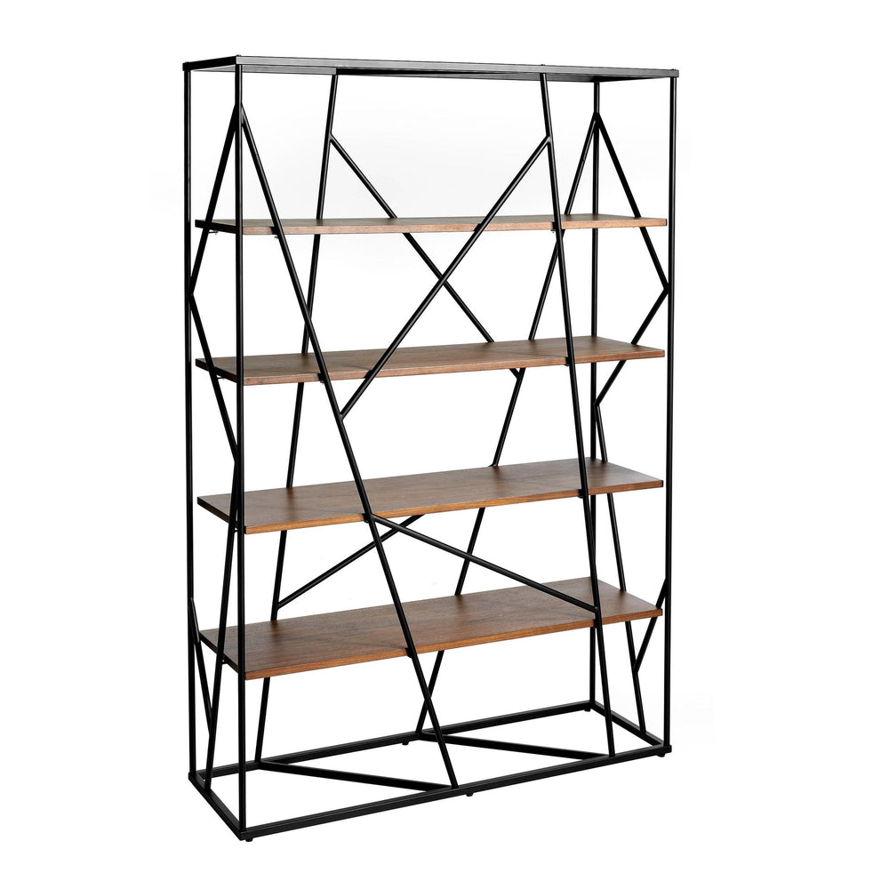 Walnut and black steel shelves