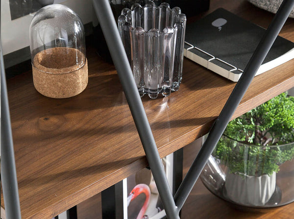 Walnut and black steel shelves