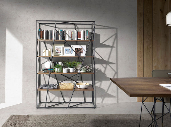 Walnut and black steel shelves