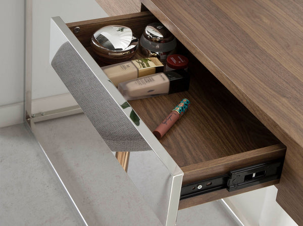 Rectangular console table in walnut and chromed steel