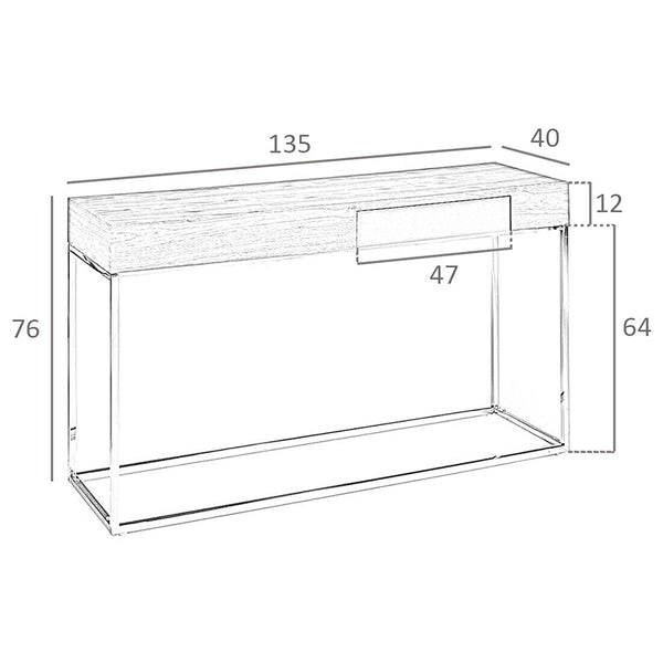 Rectangular console table in walnut and chromed steel