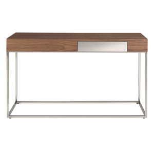 Rectangular console table in walnut and chromed steel