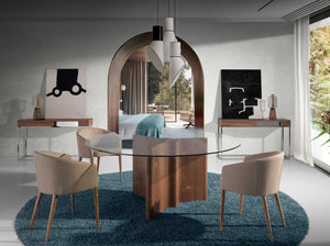 Rectangular console table in walnut and chromed steel