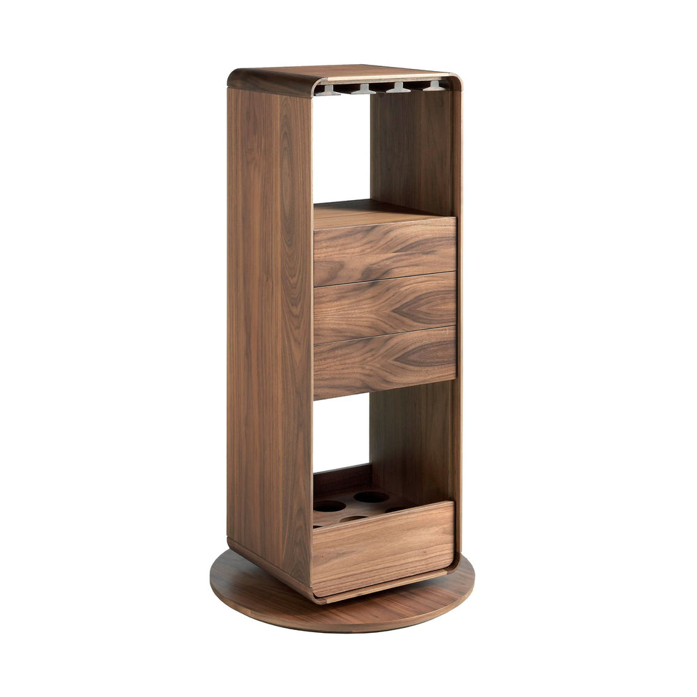 Walnut rotating bar cabinet